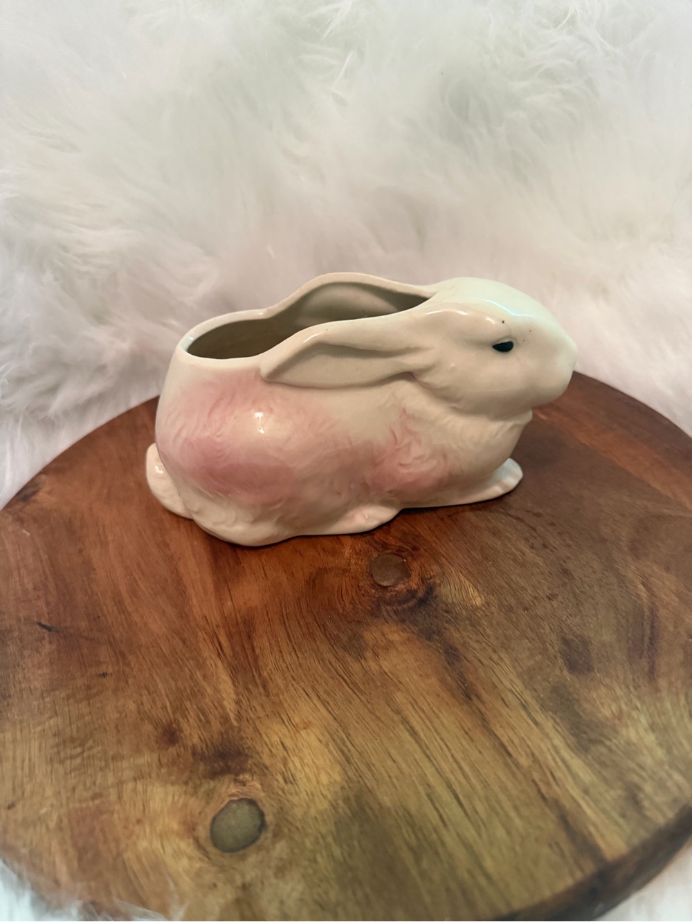Ceramic Pink and White Bunny Planter - Brand
